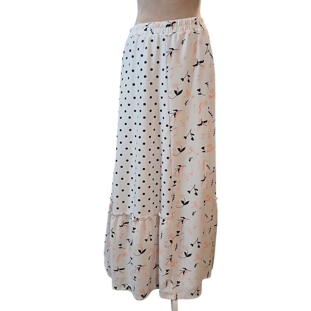 EST. 1946 Womens Plus Size 22/24W Patchwork Polka Dot Floral Maxi Skirt White